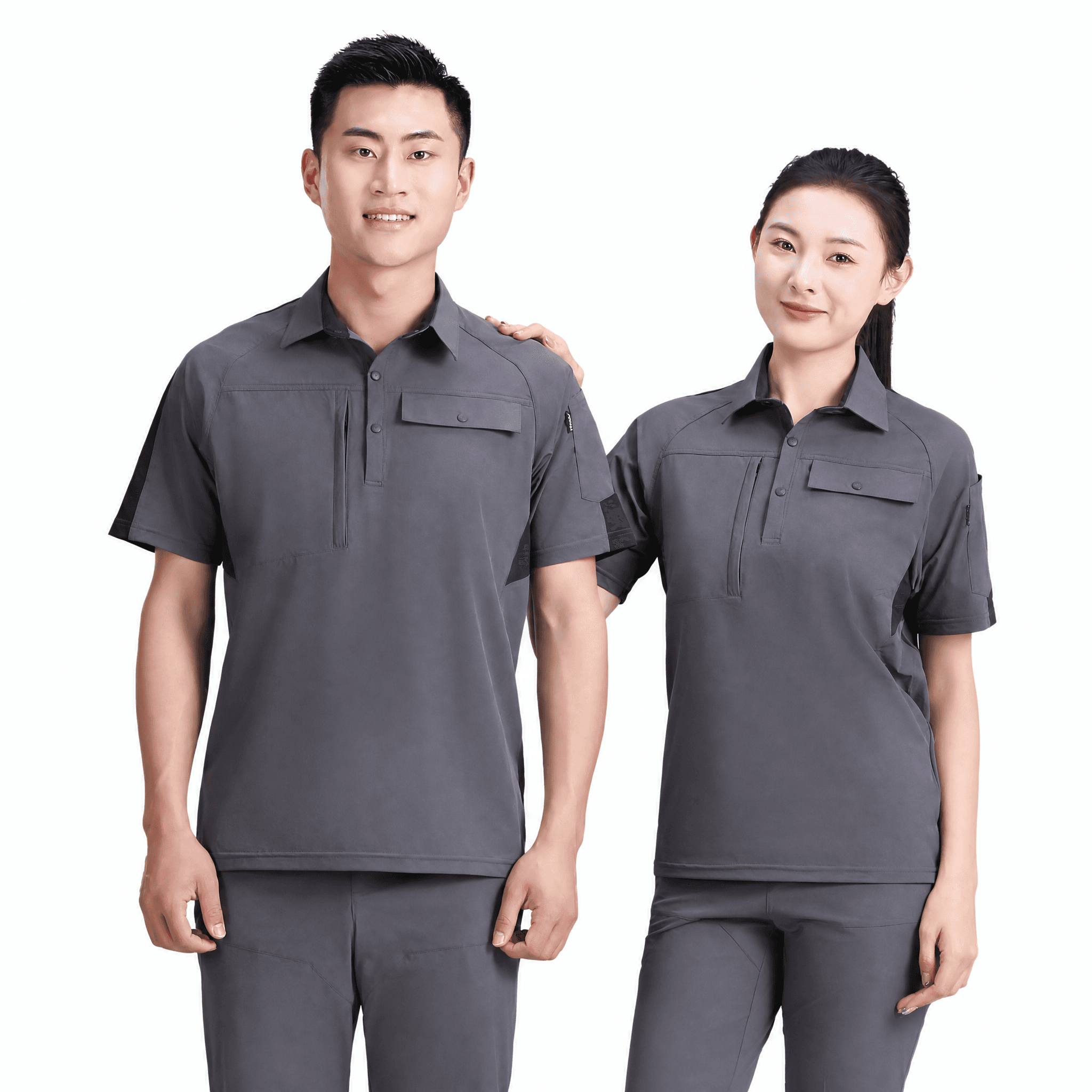 灰色短袖工装POLO衫套装