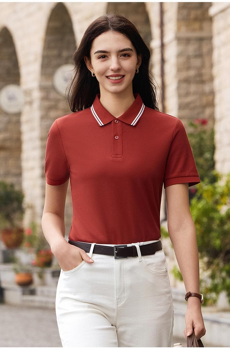 酒红色条纹领Polo衫 详情图 22