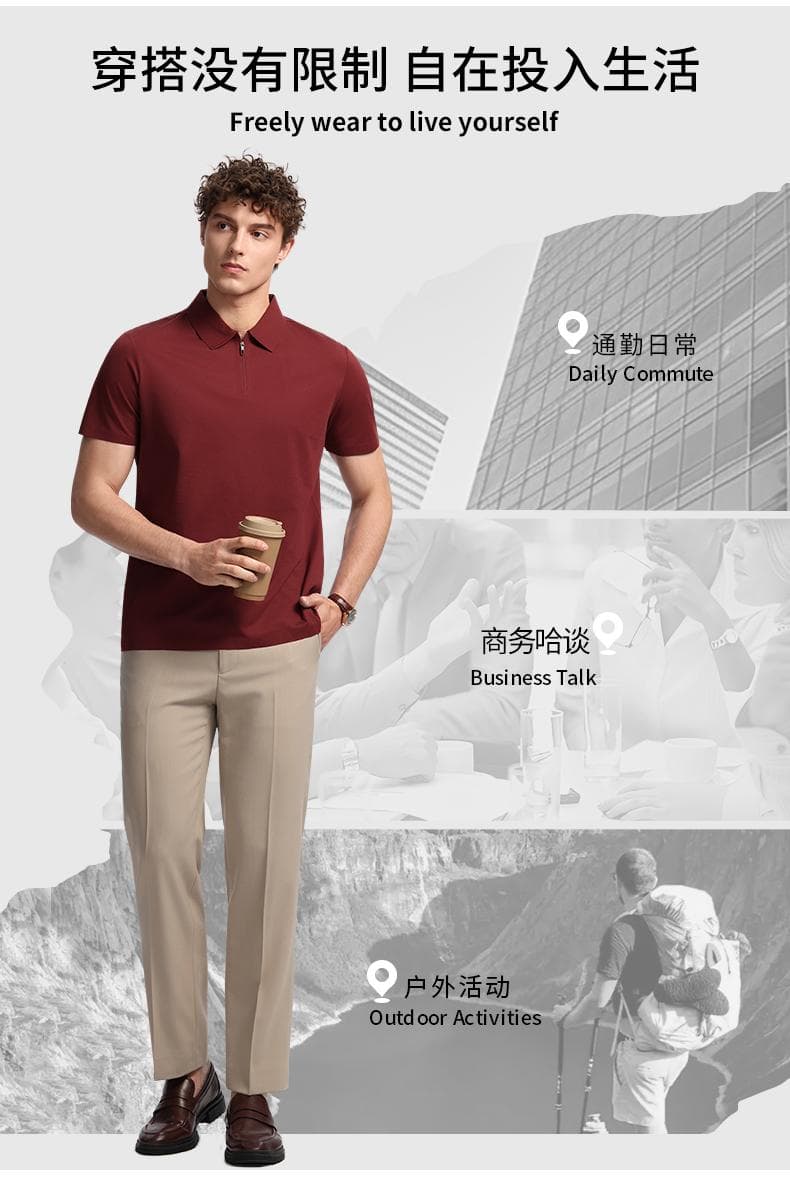 酒红色半拉链Polo衫 详情图 12