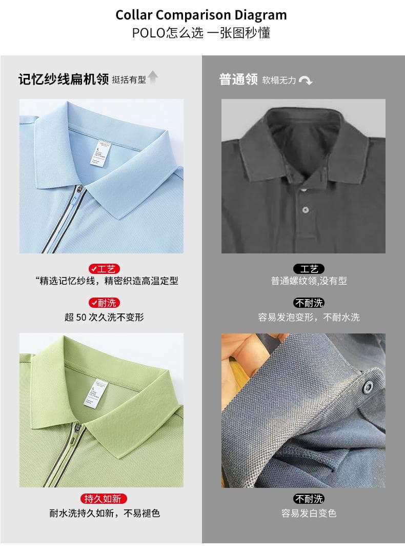 浅蓝拼色拉链领Polo衫 详情图 5