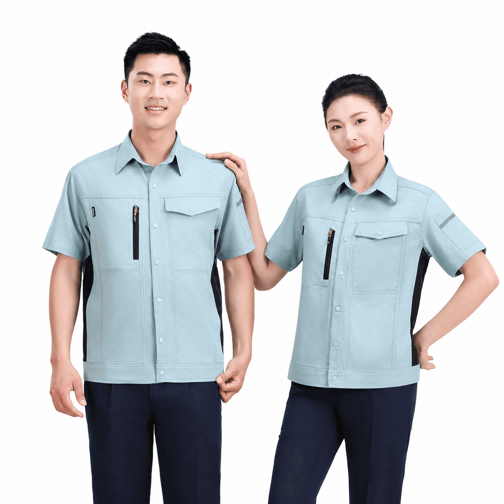 男女款短袖工装衬衫套装